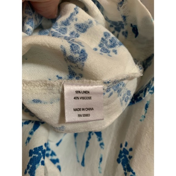 For Cynthia Linen Blend Giraffe Print White/Blue Long Sleeve SZ 2X Womens Top - Picture 5 of 8